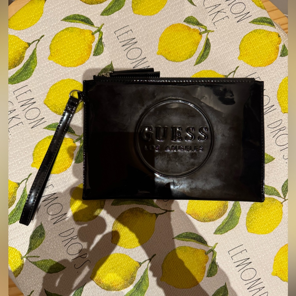 NWT GUESS Shiny Black Wristlet 9 X 6